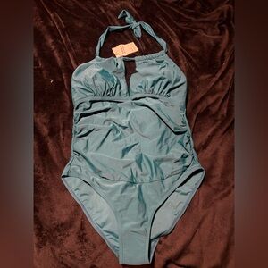 Teal Halter One-Piece Maternity Swimsuit